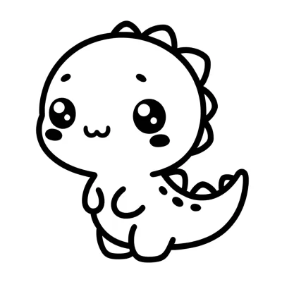 DALL·E 2024-04-13 20.41.19 - A simple kawaii-style dinosaur coloring page suitable for children. The design features a single, adorable dinosaur character with a gentle smile and