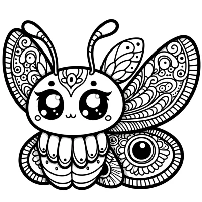 DALL·E 2024-04-14 19.06.12 - A simple kawaii-style fantasy moth coloring page suitable for children. The design features a single, adorable moth character with large, friendly eye