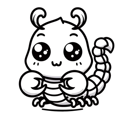 DALL·E 2024-04-14 19.14.33 - A simple kawaii-style scorpion coloring page suitable for children. The design features a single, adorable scorpion character with large, friendly eye