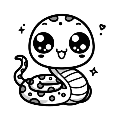 DALL·E 2024-04-14 19.15.39 - A simple kawaii-style snake coloring page suitable for children. The design features a single, adorable snake character with large, expressive eyes an