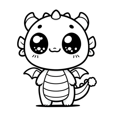 DALL·E 2024-04-14 19.18.35 - A simple kawaii-style dragon coloring page suitable for children. The design features a single, adorable dragon character with big, friendly eyes and