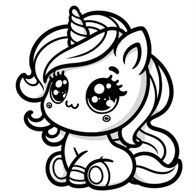 DALL·E 2024-04-14 19.18.58 - A simple kawaii-style fantasy animal coloring page suitable for children. The design features a single, adorable unicorn character with large, express