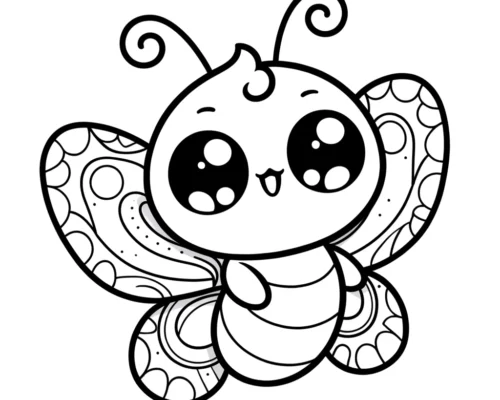 Kawaii Butterfly Fantasy Coloring Page